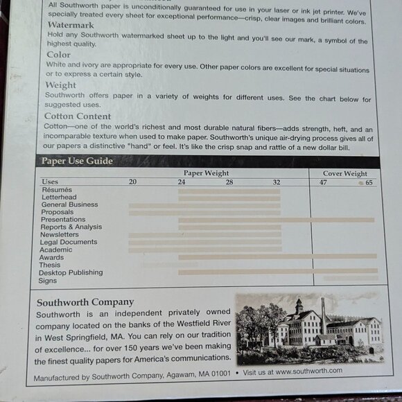 NIB Southworth 100% Cotton Fiber Bond Paper White 250 Sheets - Picture 5 of 6